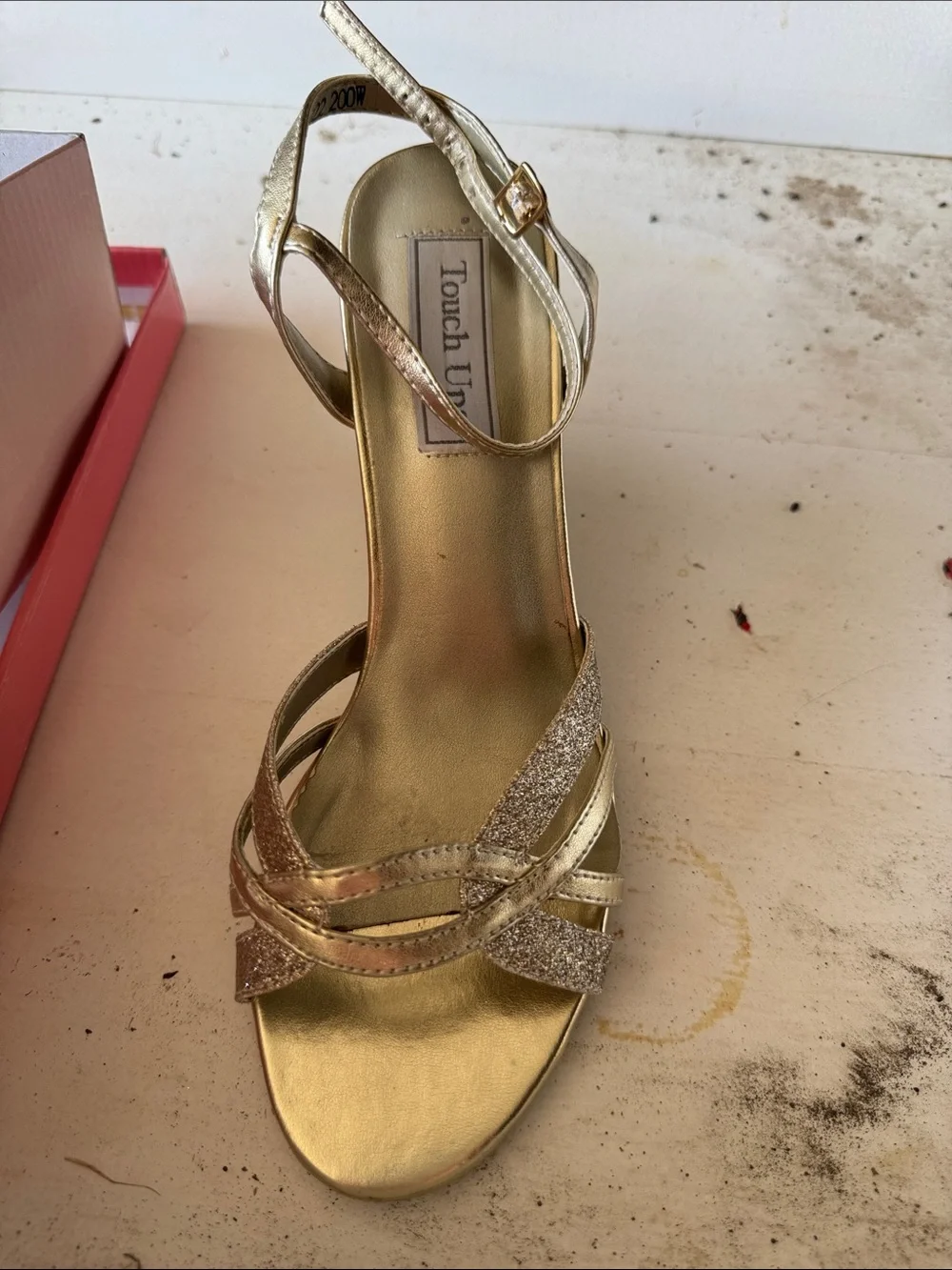 Touch Ups Gold Glitter Strappy Mid-Heel Sandals